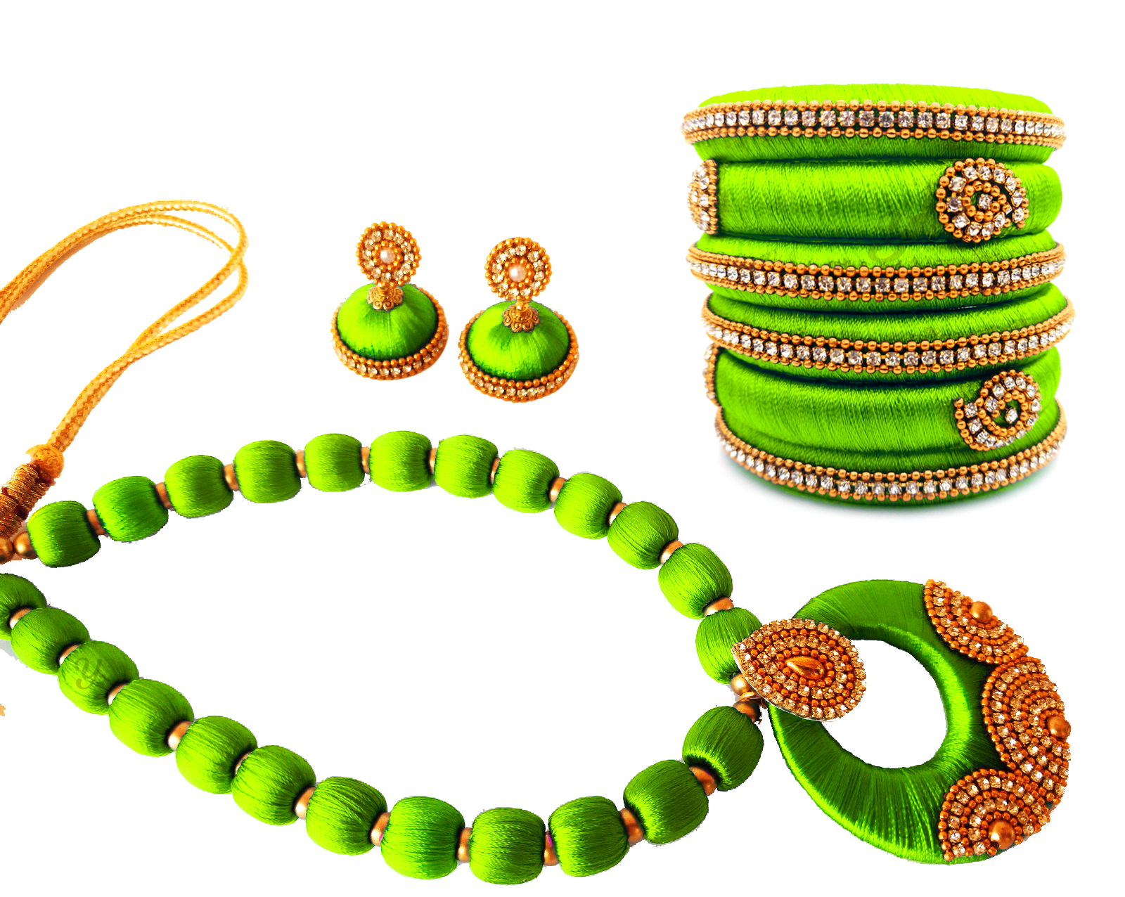 Green silk thread earrings on sale