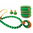 Youth Green Silk Thread Necklace with Grand Pendant, Bangles and Earrings