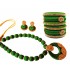 Youth Dark Green Silk Thread Necklace with Grand Pendant, Bangles and Earrings