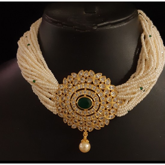 Kanakdharaa - Pearl Necklace with Pure Silver Pendant with Gold Finish