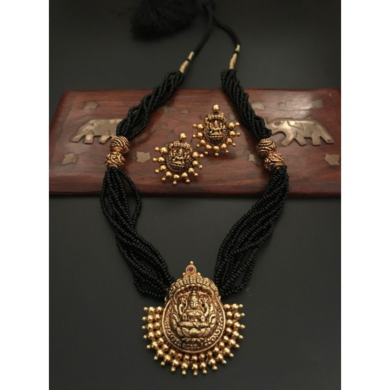 Kanakdharaa - Black Beads With Pure Silver Pendant with Golden Finish