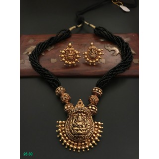 Kanakdharaa - Black Beads with Pure Silver Pendant with Gold Polish