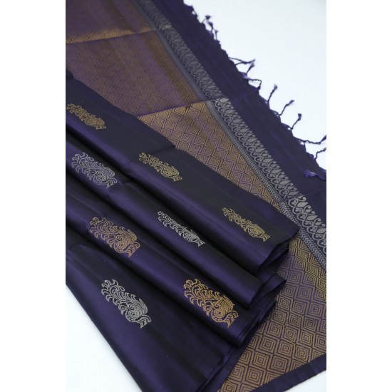 Dark Blue Pure Handloom Soft Silk Saree Dark Blue Pure Handloom Soft Silk Saree