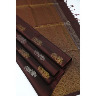 Brown Pure Handloom Soft Silk Saree