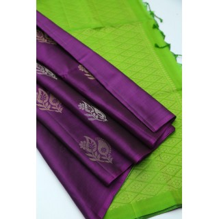 Purple Green Pure Handloom Soft Silk Saree