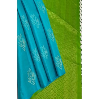 Blue - Green - Pure Handloom Soft Silk Saree