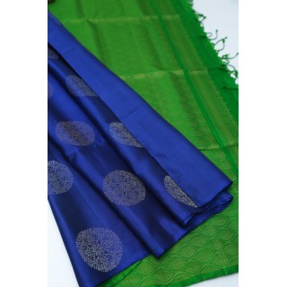 Blue - Green - Pure Handloom Soft Silk Saree