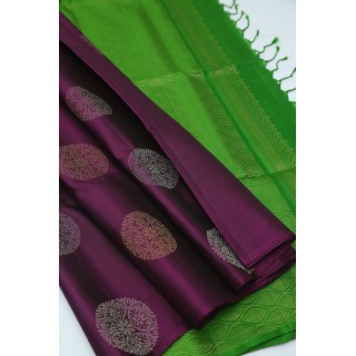 Purple Green Pure Handloom Soft Silk Saree