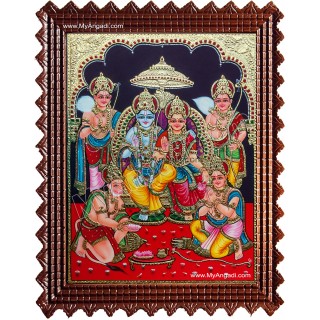 Ram Darbar - Ram with Sita, Hanuman, Lakshmanan Bharathan and Shatrughna Tanjore Painting