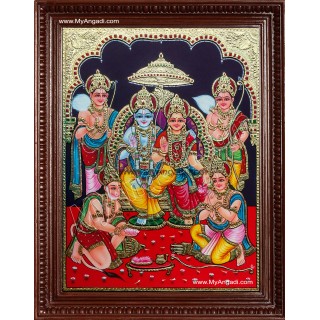 Ram Darbar - Ram with Sita, Hanuman, Lakshmanan Bharathan and Shatrughna Tanjore Painting