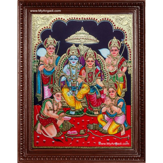 Ram Darbar - Ram with Sita, Hanuman, Lakshmanan Bharathan and Shatrughna Tanjore Painting Ram Darbar - Ram with Sita, Hanuman, Lakshmanan Bharathan and Shatrughna Tanjore Painting