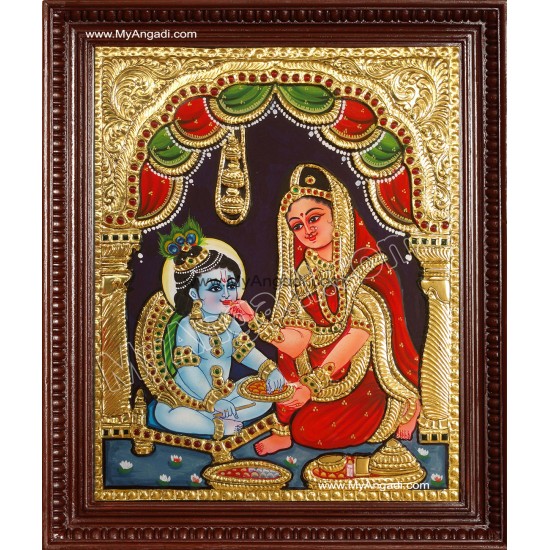 Yasotha Feeding Krishna Tanjore Painting