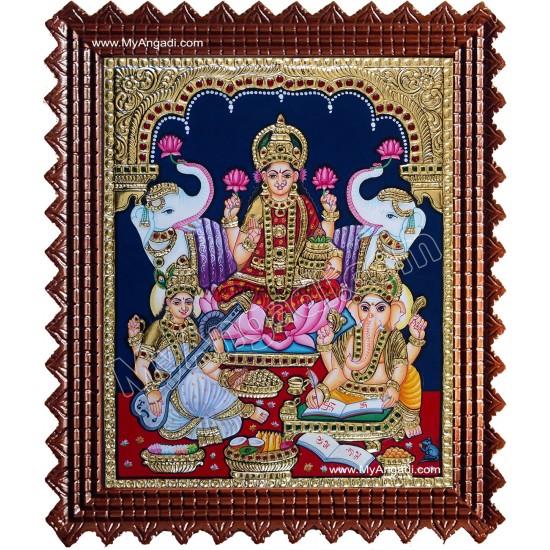 Lakshmi, Ganesha and Saraswathi Tanjore Painting