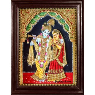 Radha Krishna Embossed Tanjore Painting