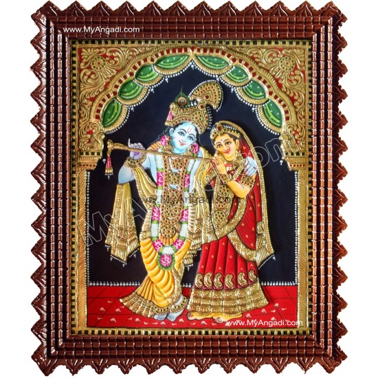 Radha Krishna Embossed Tanjore Painting