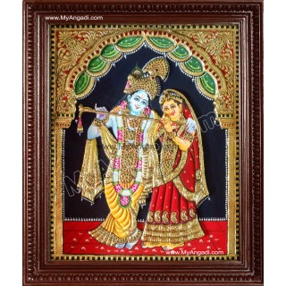 Radha Krishna Embossed Tanjore Painting