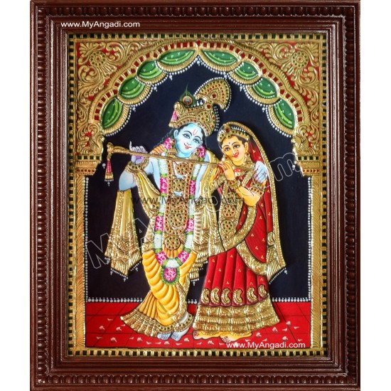 Radha Krishna Embossed Tanjore Painting