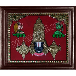 Balaji with Garudan and Hanuman Tanjore Painting