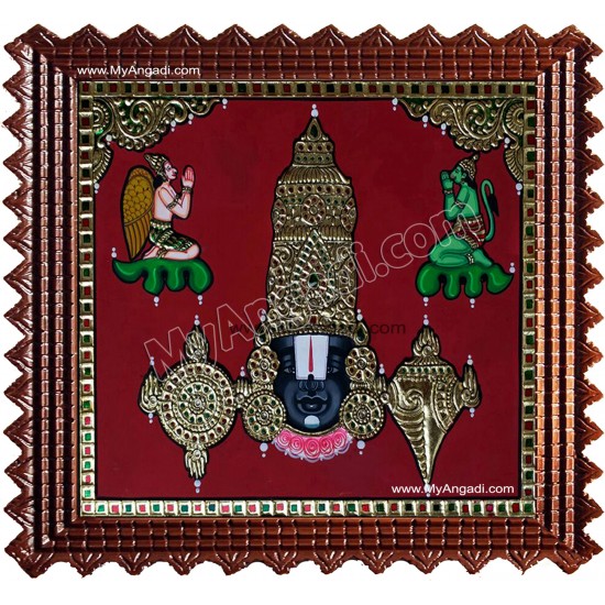 Balaji with Garudan and Hanuman Tanjore Painting