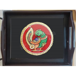 Peacock Tray Tanjore Painting