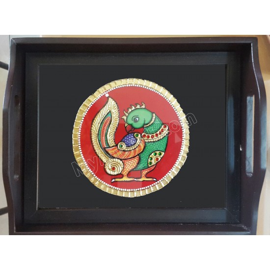 Peacock Tray Tanjore Painting