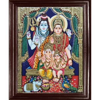 Shiva, Parvathi, Ganesha and Murugan Tanjore Painting