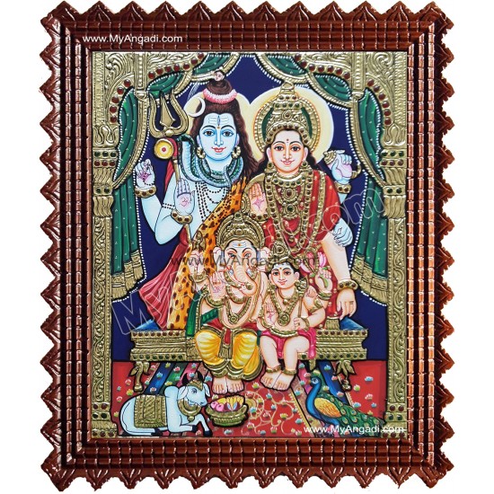 Shiva, Parvathi, Ganesha and Murugan Tanjore Painting Shiva, Parvathi, Ganesha and Murugan Tanjore Painting