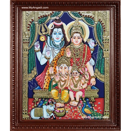 Shiva, Parvathi, Ganesha and Murugan Tanjore Painting