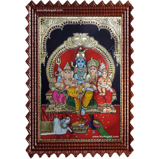Shiva, Parvathi, Ganesha and Murugan Tanjore Painting Shiva, Parvathi, Ganesha and Murugan Tanjore Painting