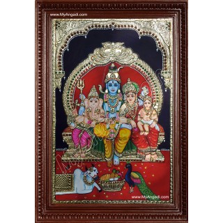 Shiva, Parvathi, Ganesha and Murugan Tanjore Painting