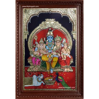 Shiva, Parvathi, Ganesha and Murugan Tanjore Painting