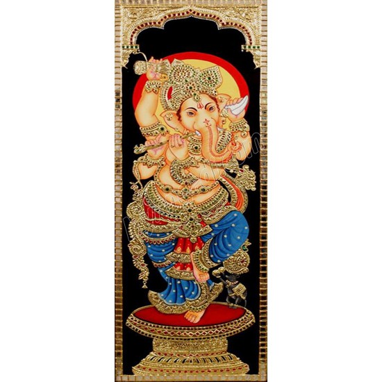 Ganesha Playing Flute Tanjore Painting Ganesha Playing Flute Tanjore Painting