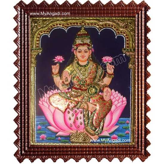 Lotus Dhana Lakshmi Tanjore Painting, Dhanalakshmi Tanjore Painting