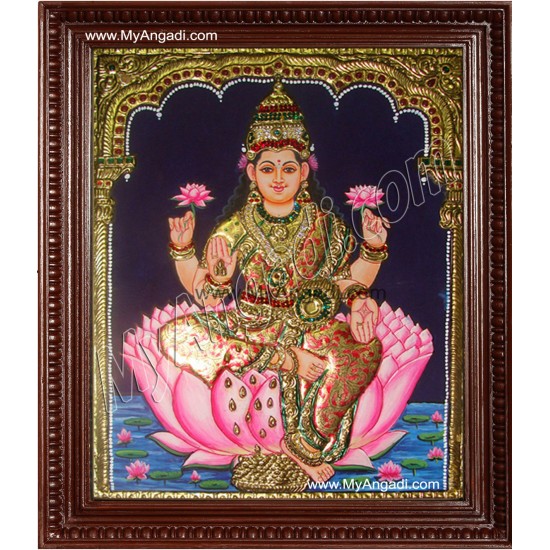 Lotus Dhana Lakshmi Tanjore Painting, Dhanalakshmi Tanjore Painting