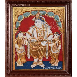 Antique Krishna Bama Rukmani Tanjore Painting, Krishnar Bama Rukmani Tanjore Painting