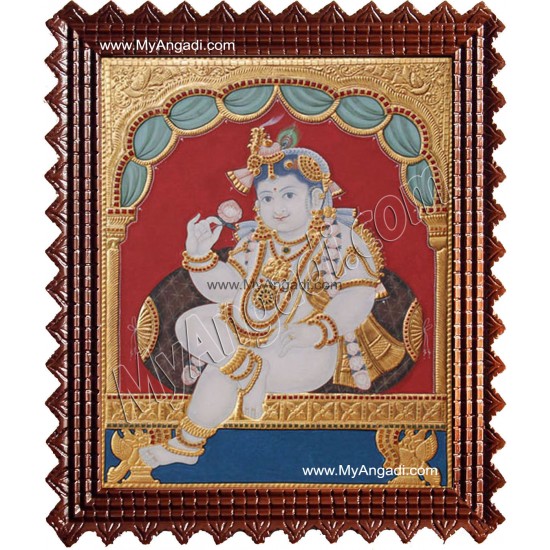 Antique Chair Krishna Tanjore Painting, Krishna Tanjore Painting