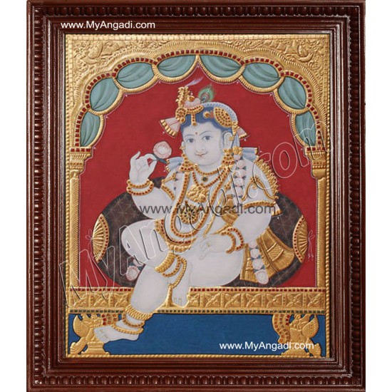 Antique Chair Krishna Tanjore Painting, Krishna Tanjore Painting