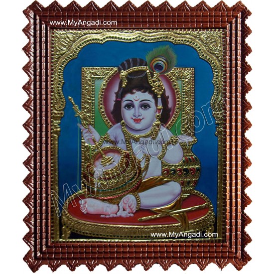 Butter Krishna Tanjore Painting, Baby Krishna Tanjore Painting