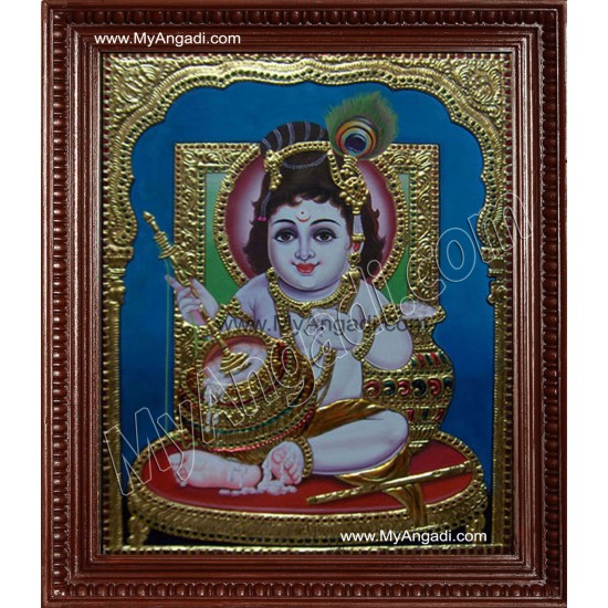 Butter Krishna Tanjore Painting, Baby Krishna Tanjore Painting