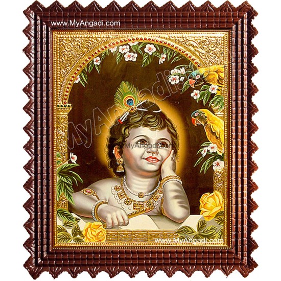 Child Krishna Tanjore Painting, Baby Krishna Tanjore Painting