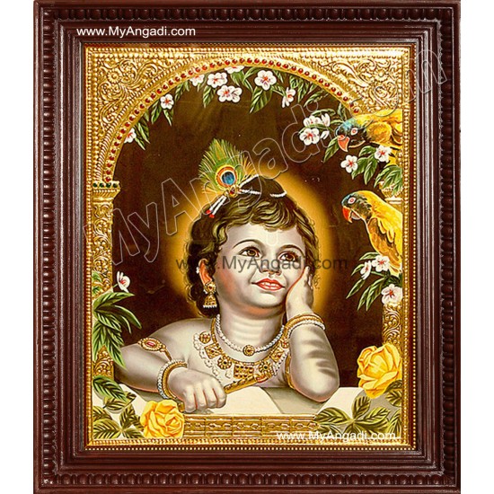 Child Krishna Tanjore Painting, Baby Krishna Tanjore Painting