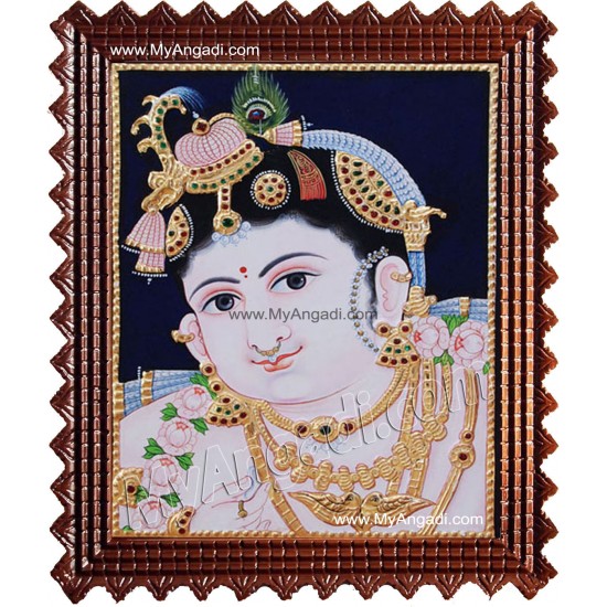 Face Krishna Tanjore Painting, Krishna Tanjore Painting