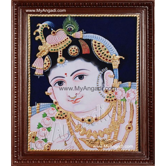 Face Krishna Tanjore Painting, Krishna Tanjore Painting