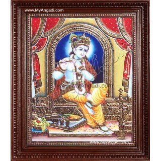Flute Krishna Tanjore Painting, Krishna Tanjore Painting