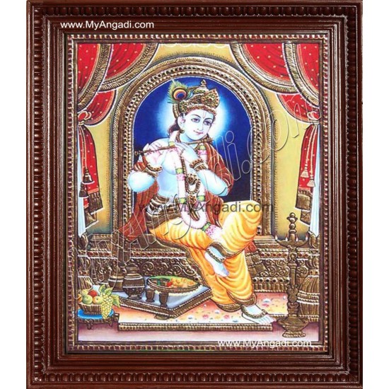 Flute Krishna Tanjore Painting, Krishna Tanjore Painting