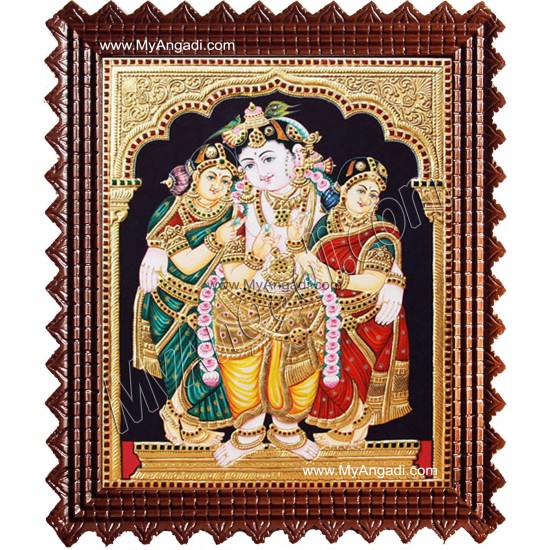 Krishna Bama Rukmani Tanjore Painting, Krishna Tanjore Painting