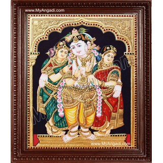 Krishna Bama Rukmani Tanjore Painting, Krishna Tanjore Painting