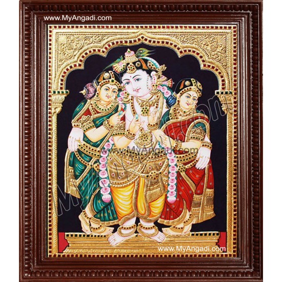 Krishna Bama Rukmani Tanjore Painting, Krishna Tanjore Painting