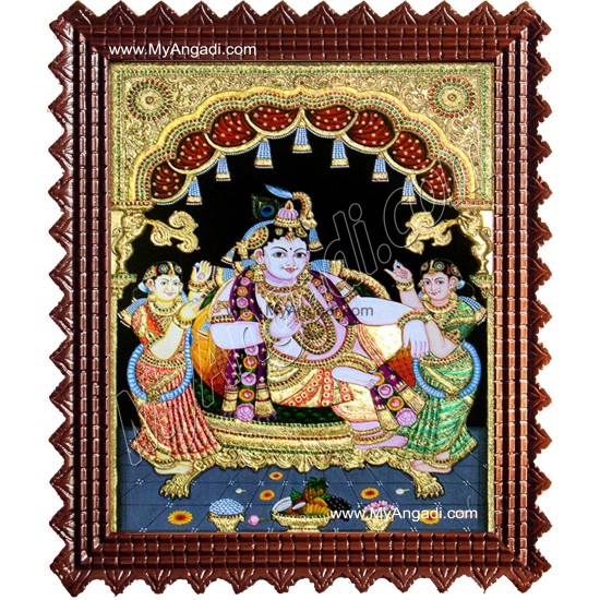 Krishna Bama Rukmani Tanjore Painting, Krishna Tanjore Painting