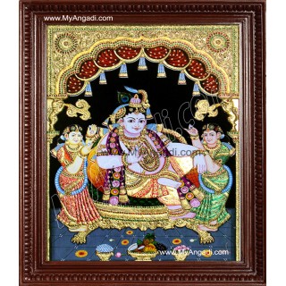 Krishna Bama Rukmani Tanjore Painting, Krishna Tanjore Painting